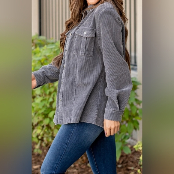 BiBi Corduroy Button Down Jacket - Charcoal Color - Picture 6 of 6